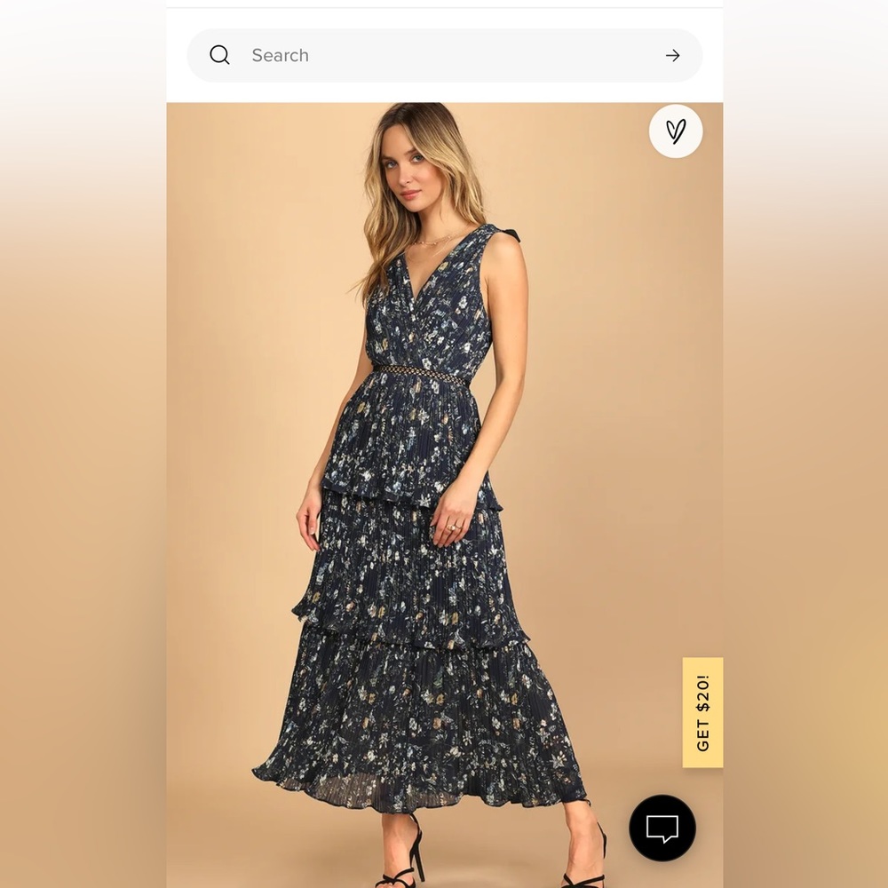 Lulus Such Sophistication Navy Blue Floral Print Pleated Maxi Dress. Size M.